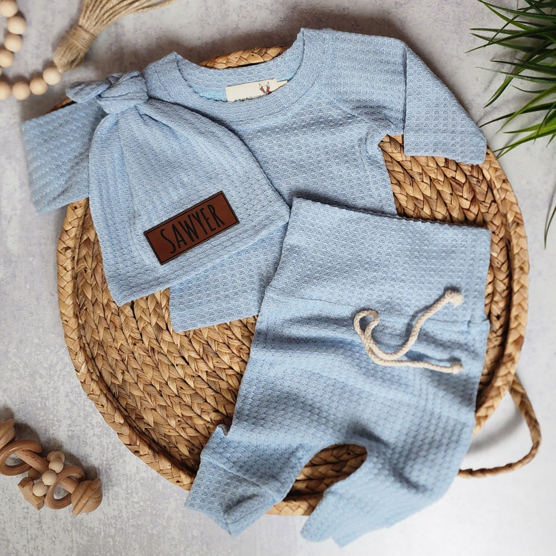 Waffle Name Hat Set - Powder Blue