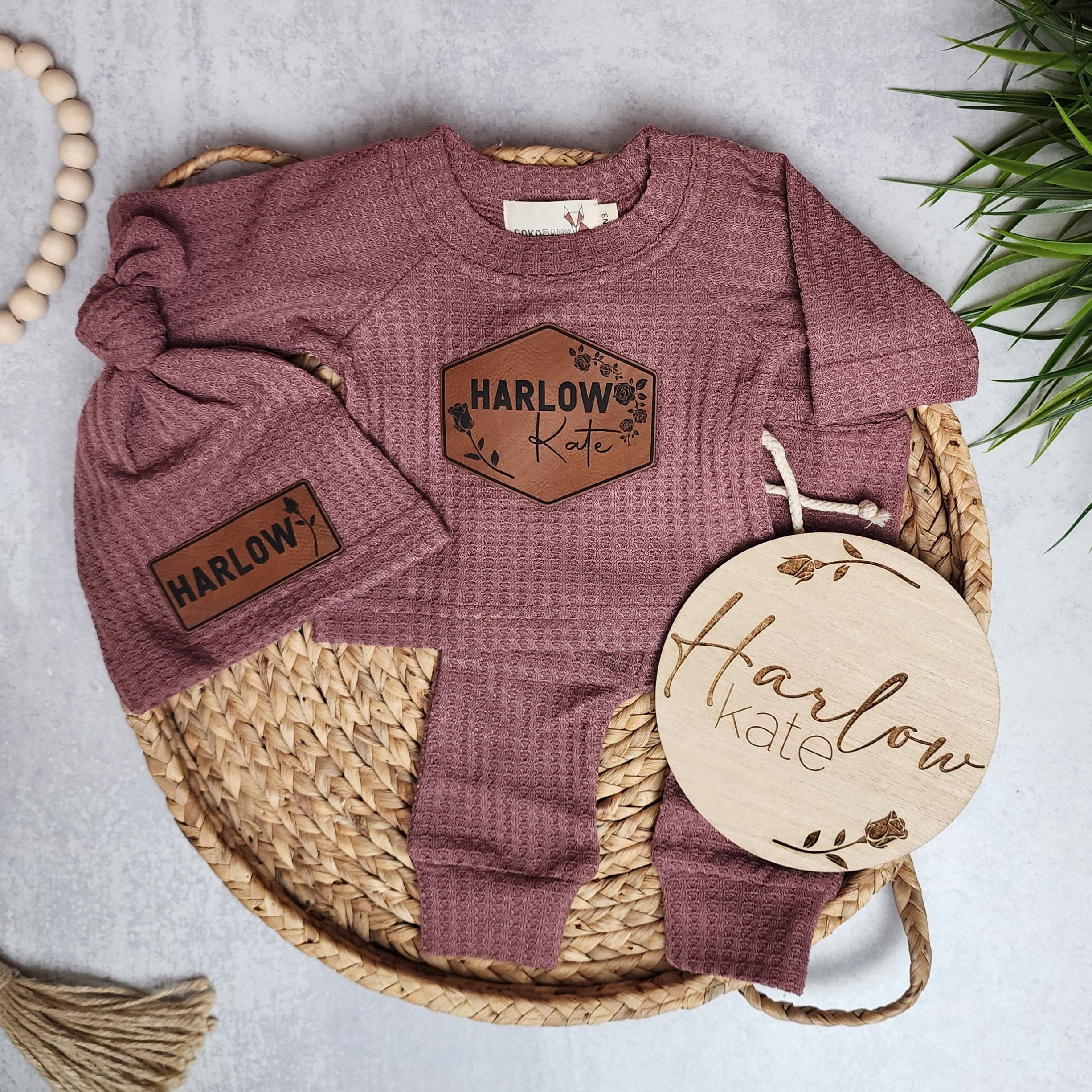 Waffle Name Shirt Set - Dusty Plum