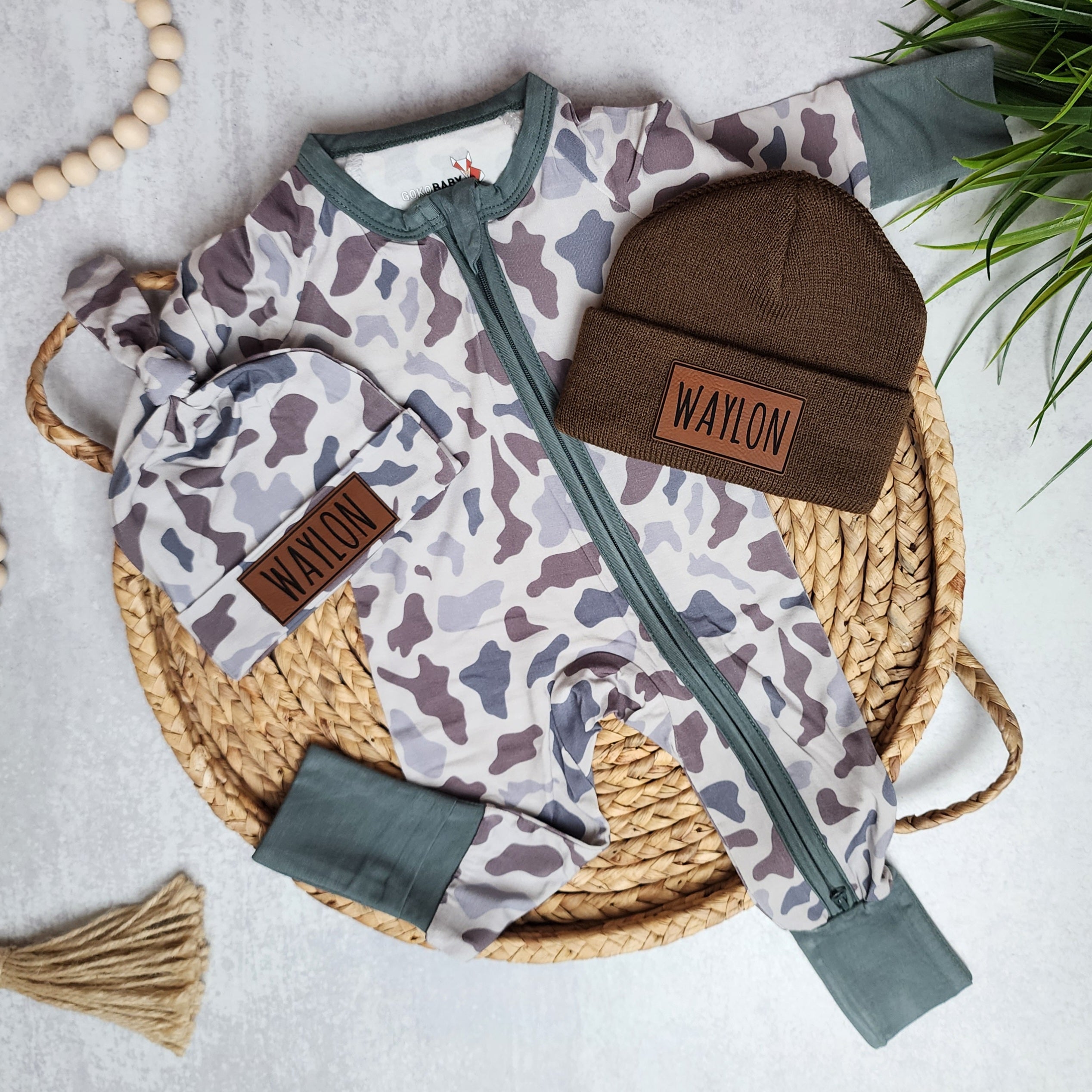 Bamboo Zip Romper | Personalized | Deer Camo