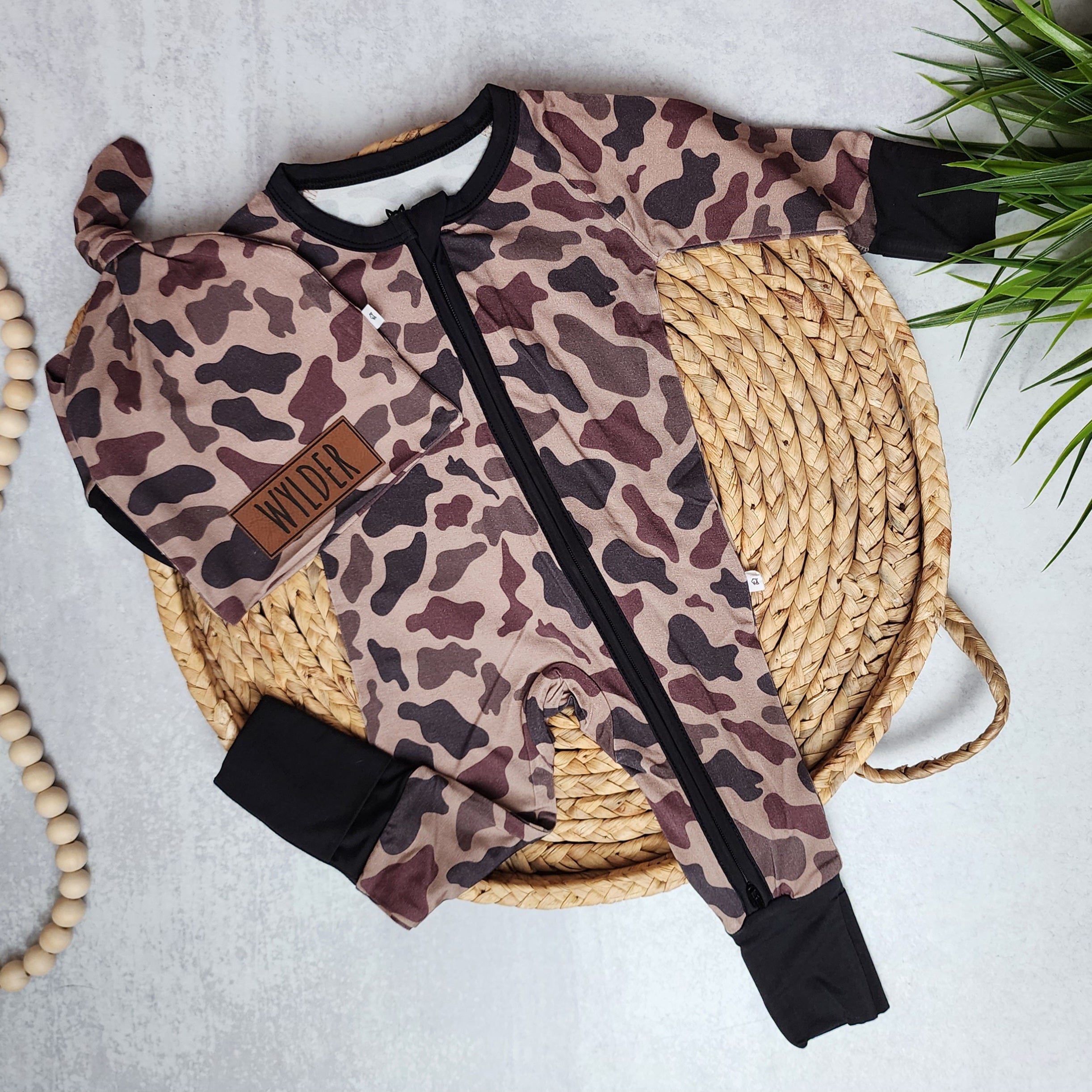 Bamboo Zip Romper | Personalized | Bark Camo