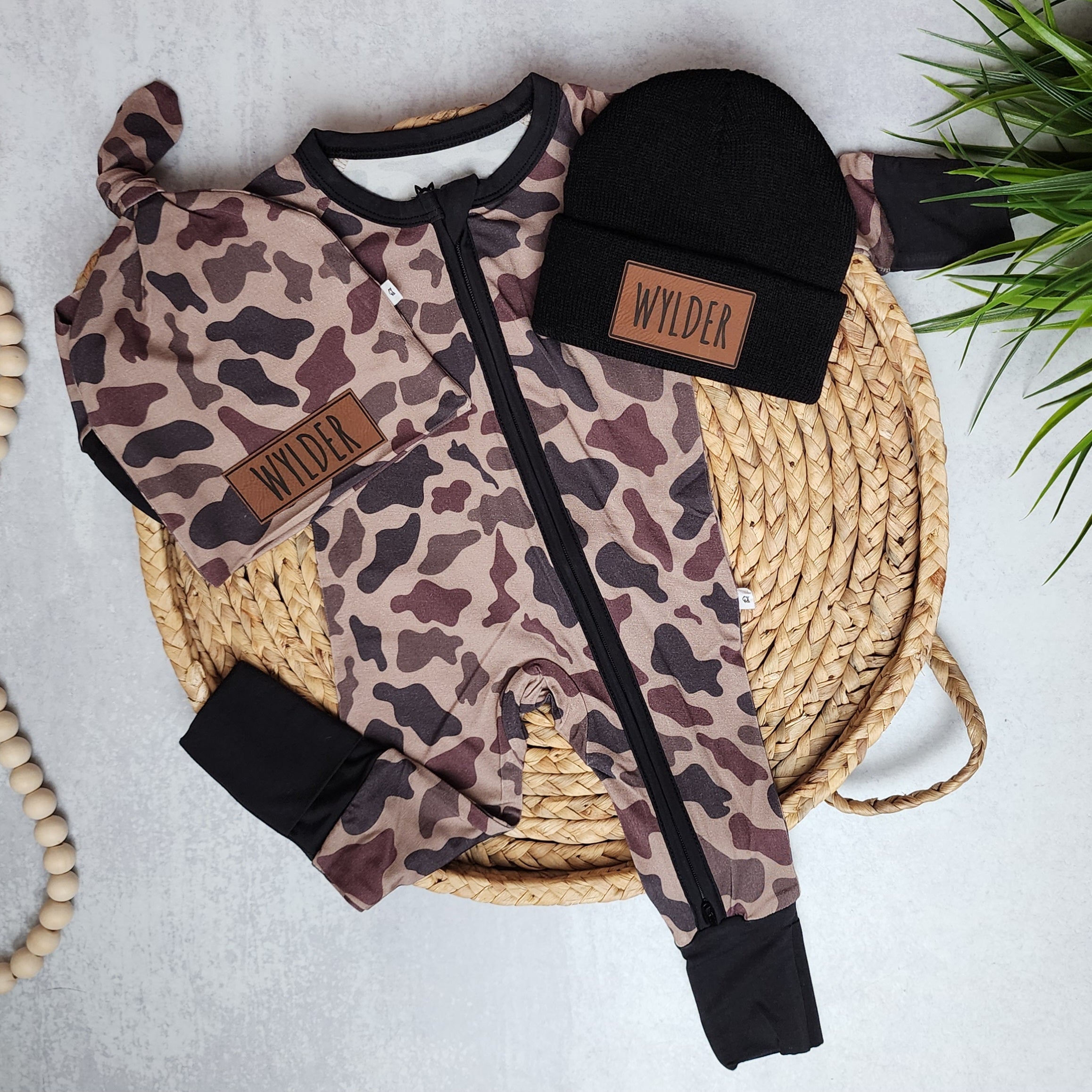 Bamboo Zip Romper | Personalized | Bark Camo