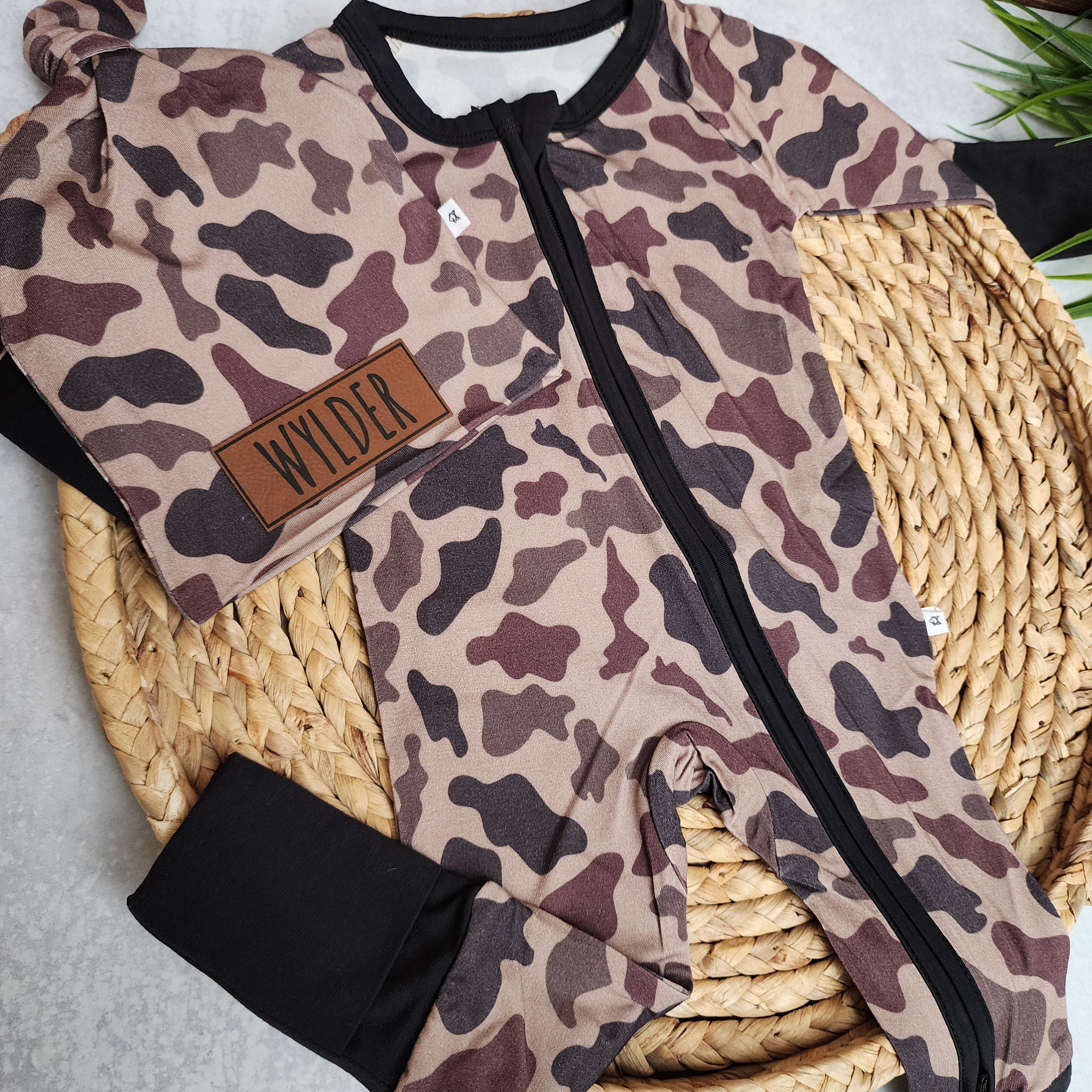Bamboo Zip Romper | Personalized | Bark Camo