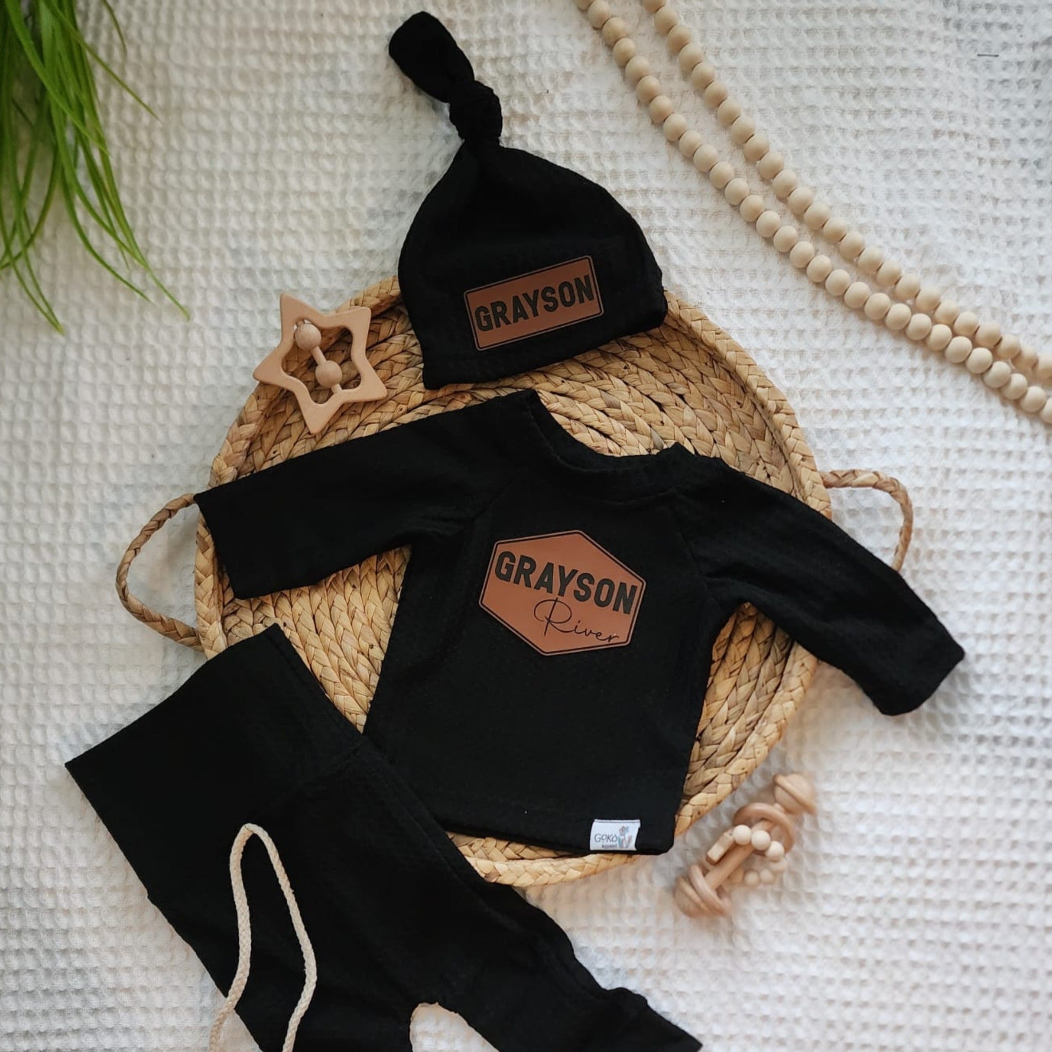 Waffle Name Shirt Set - Black