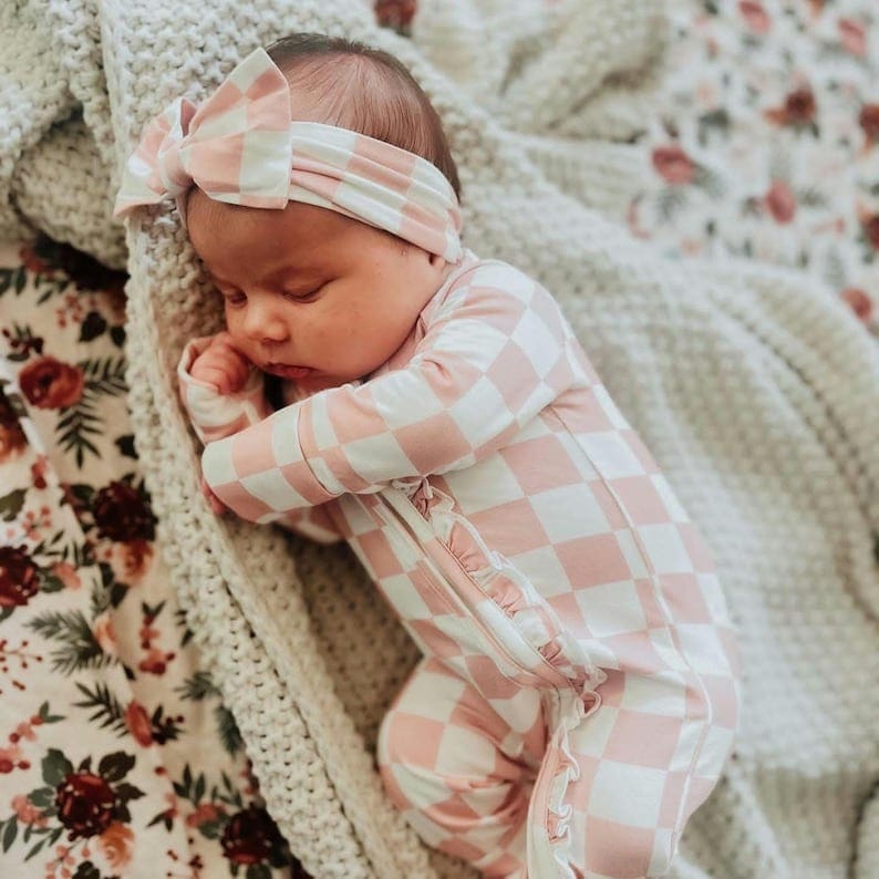 Bamboo Zip Romper | Personalized | Pink Checkerboard