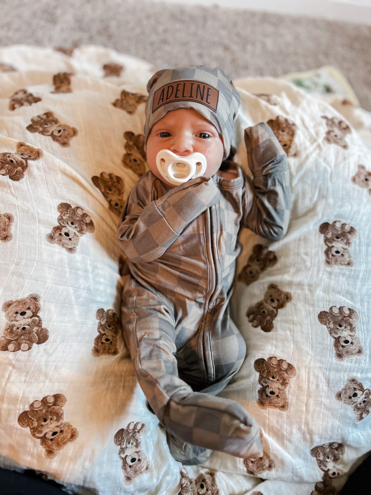 Bamboo Zip Romper | Personalized | Brown Checkerboard