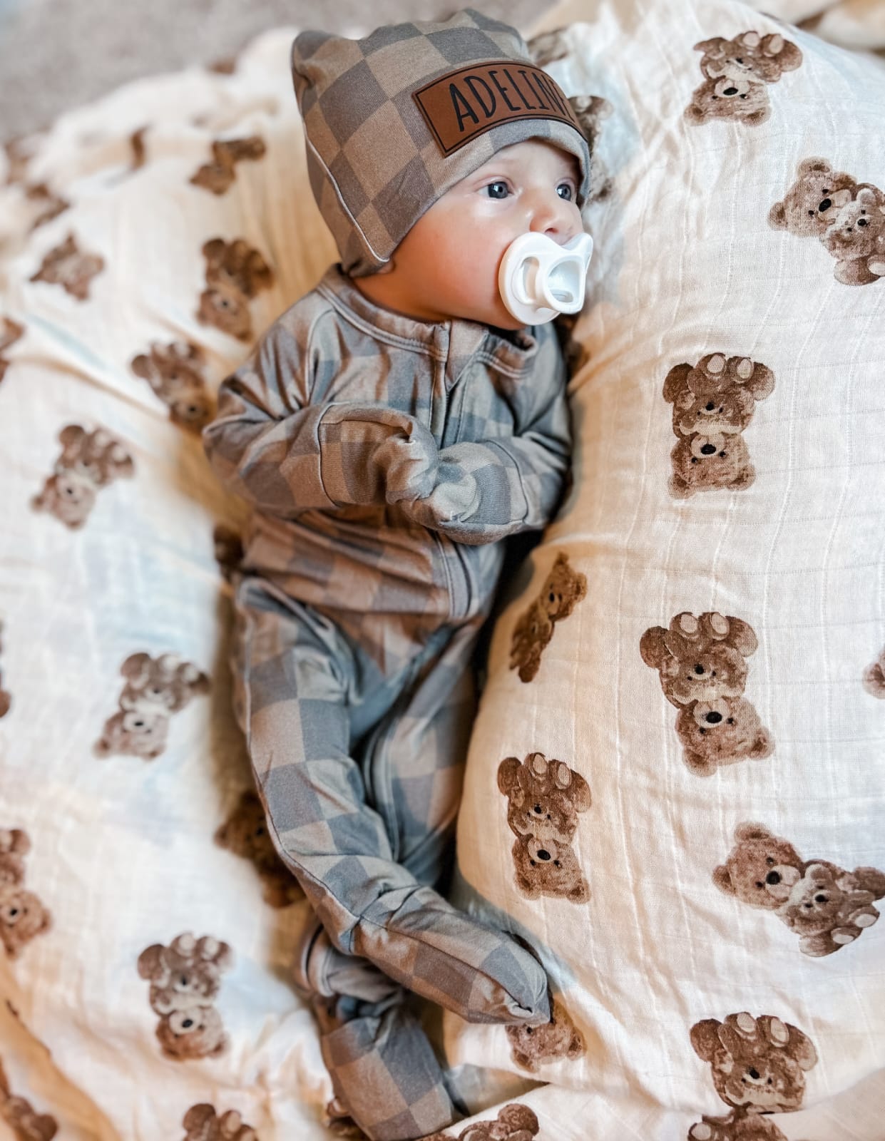 Bamboo Zip Romper | Personalized | Brown Checkerboard
