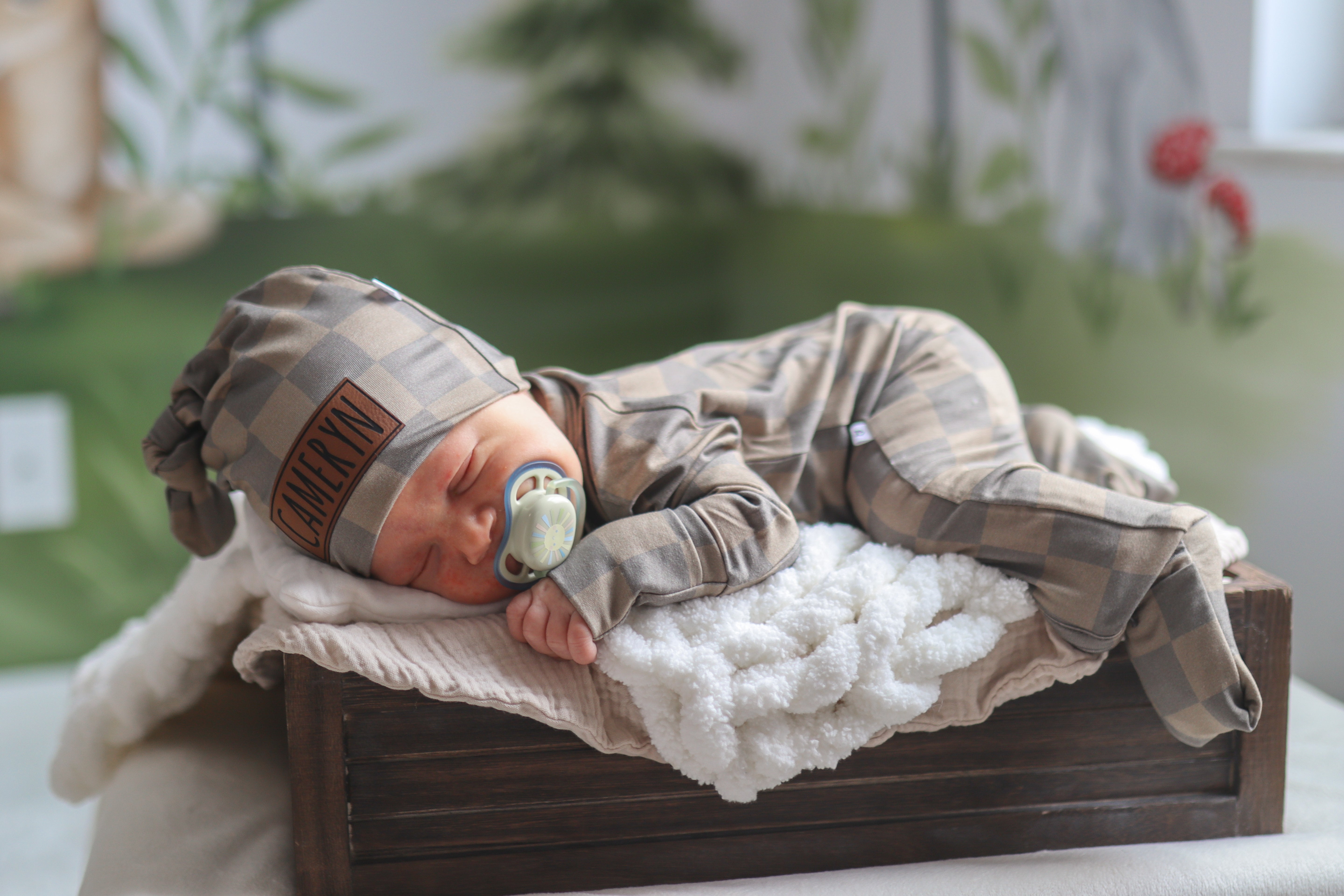 Bamboo Zip Romper | Personalized | Brown Checkerboard
