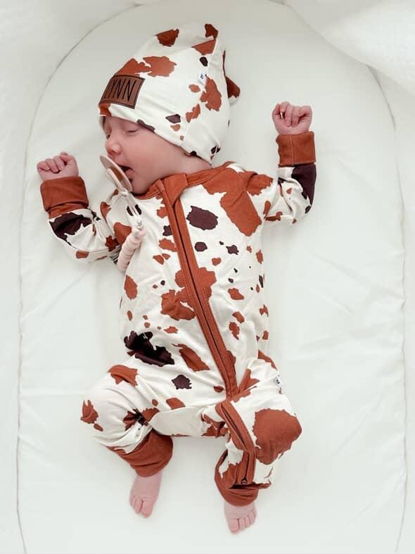 Bamboo Zip Romper | Personalized | Cow Print