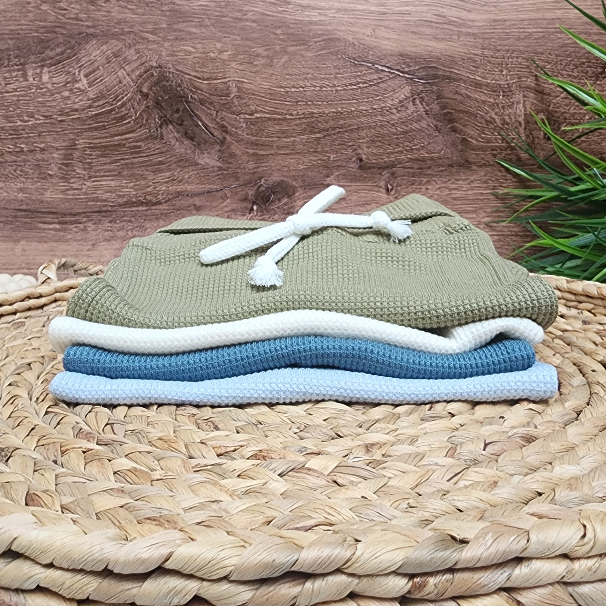 Bamboo Waffle Name Hat Set - Pale Blue