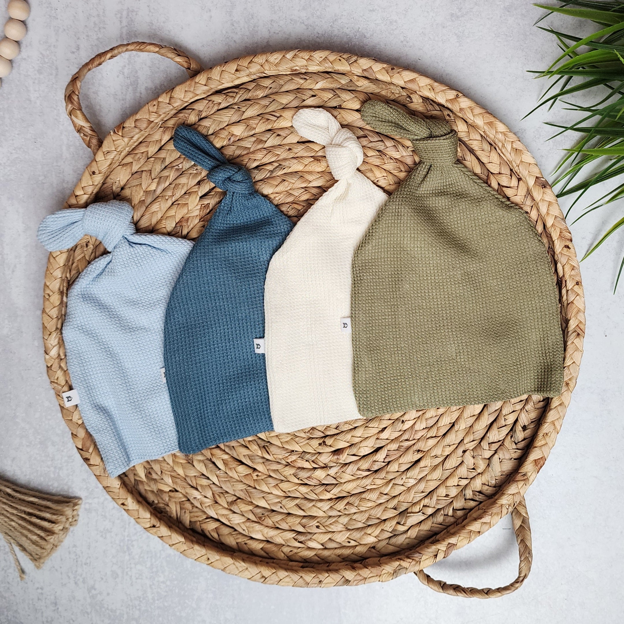 Bamboo Waffle Name Hat Set - Pale Blue