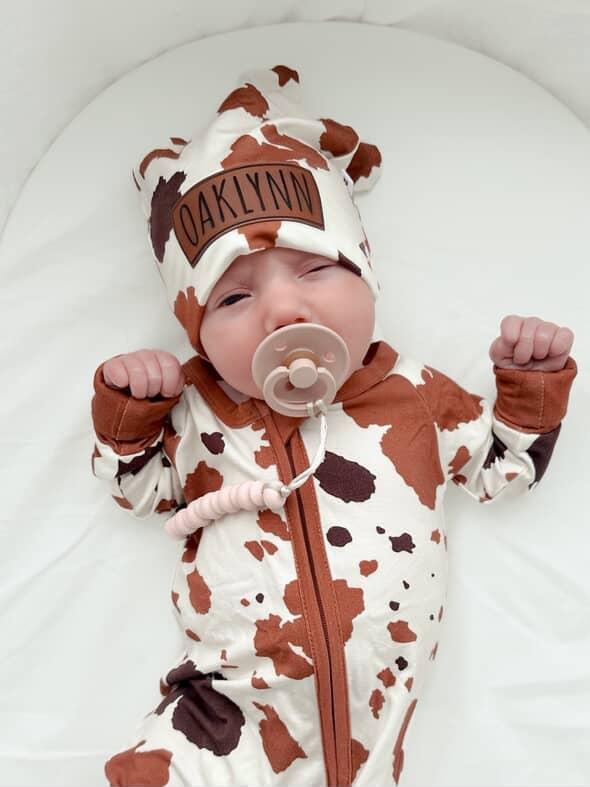 Bamboo Zip Romper | Personalized | Cow Print