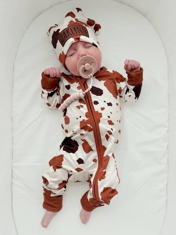 Bamboo Zip Romper | Personalized | Cow Print